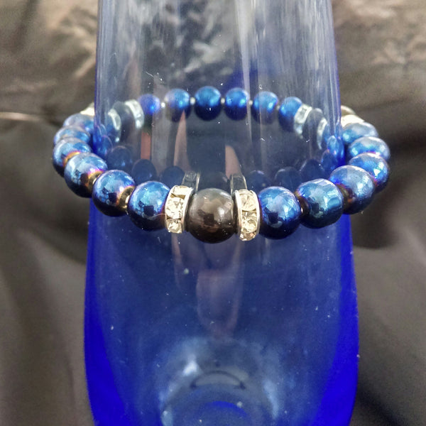 Iris Blue Stretch Bracelet // Stackable Bracelets // Glass Beaded Bracelet
