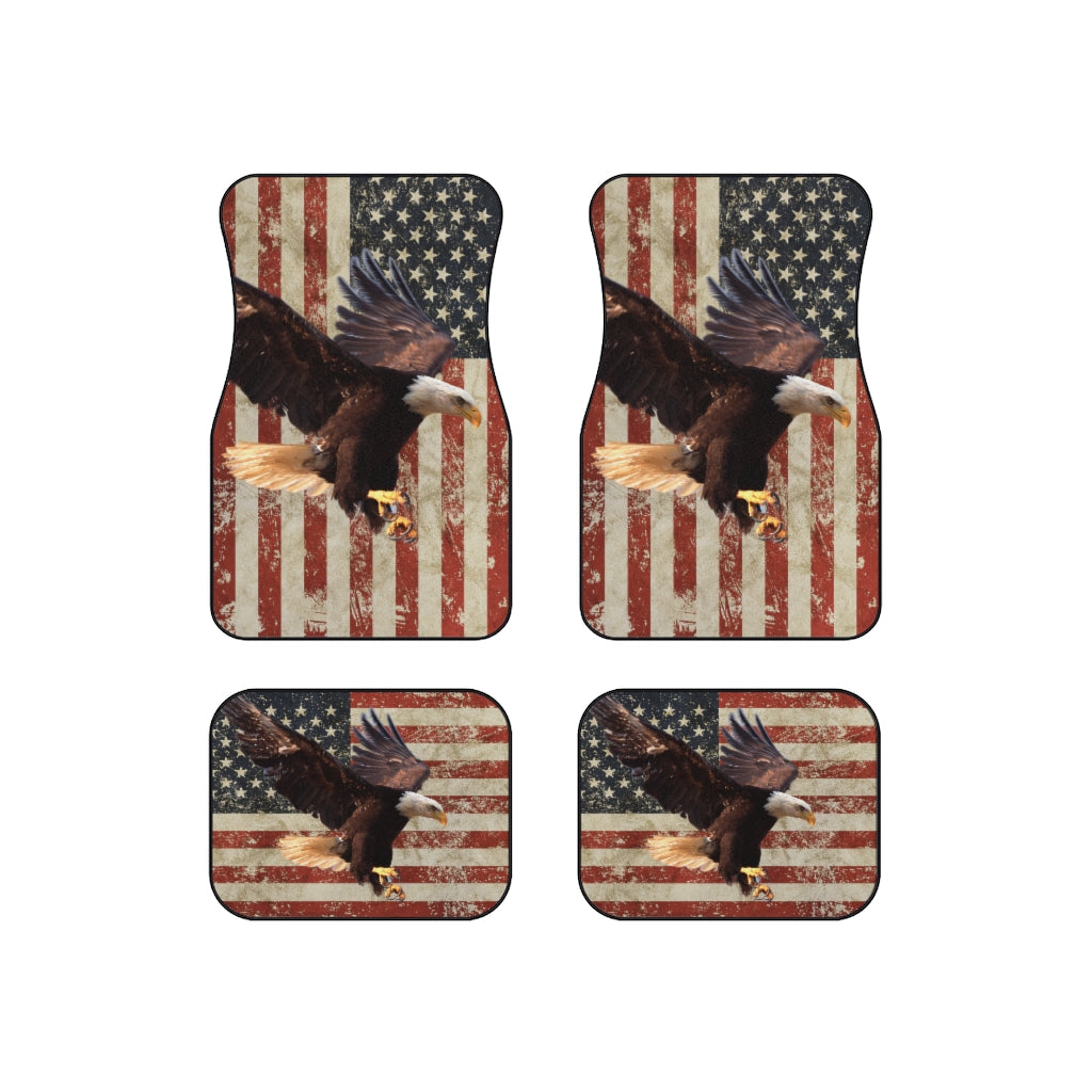 Distressed US Flag with Eagle Car Mats (Set of 4)