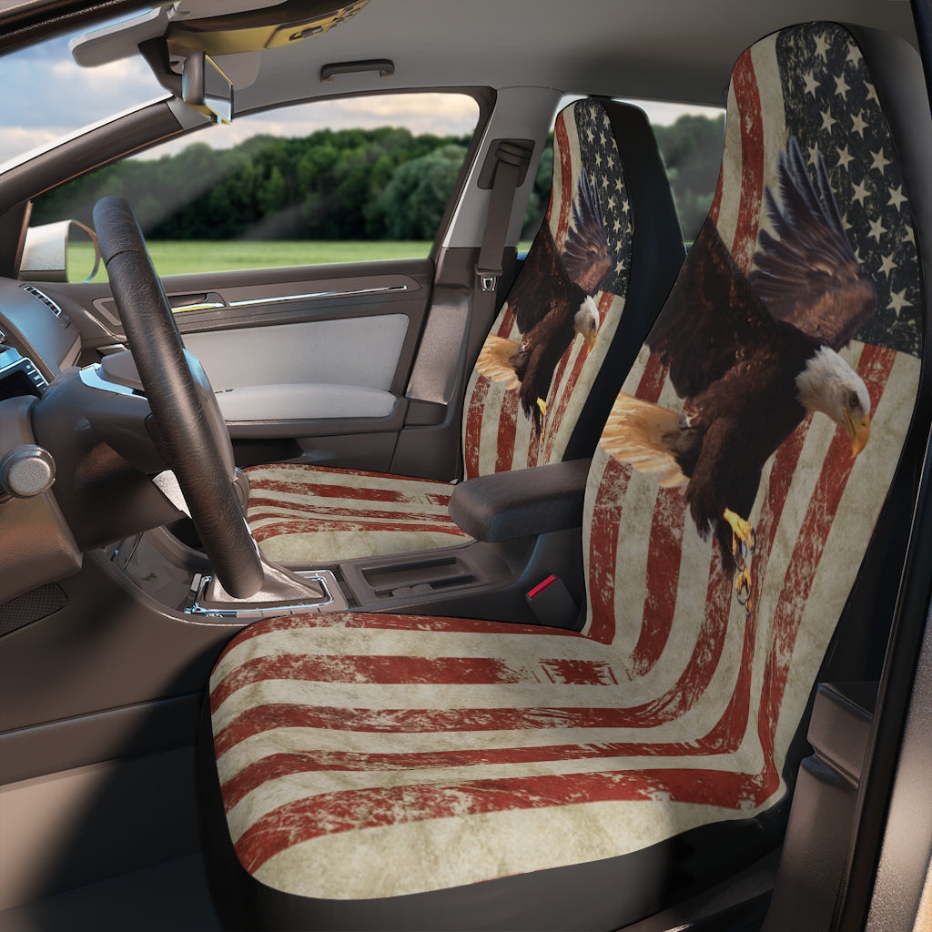 Distressed US Flag with Eagle Car Seat Covers
