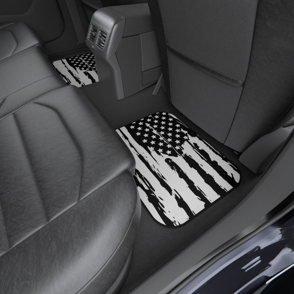 Distressed Black and White US Flag Car Mats (Set of 4)