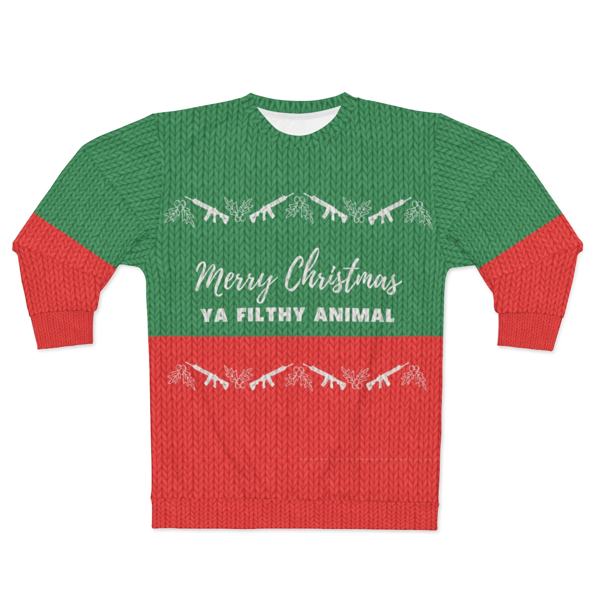 Guns and Hollies Faux Knit Sweater // Merry Christmas Ya Filthy Animal