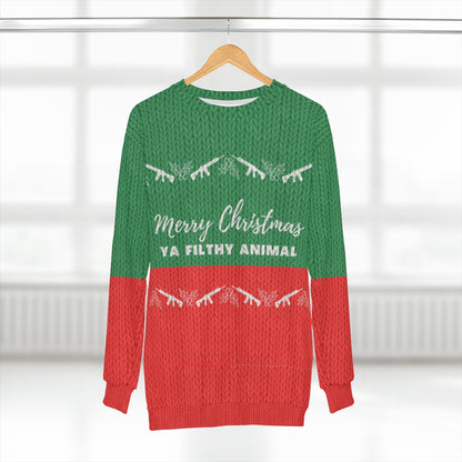 Guns and Hollies Faux Knit Sweater // Merry Christmas Ya Filthy Animal