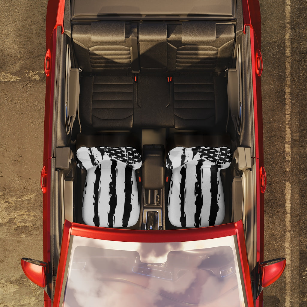 Distressed Black and White US Flag Car Seat Covers