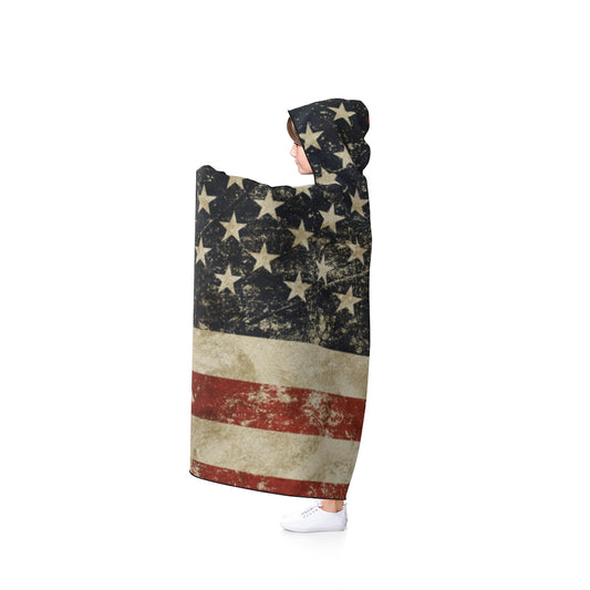 Distressed US Flag Hooded Blanket